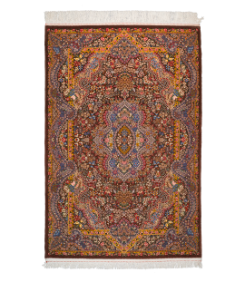 Handwoven Finewool Brown Persian Rug Qom | small rug | Floral Pattern