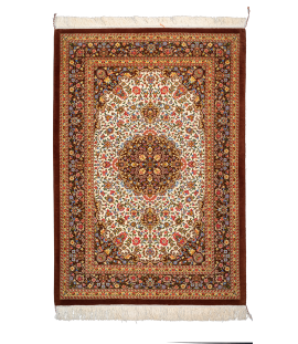 Handmade FineWool Brown Persian Rug Qom | Medallion Pattern 