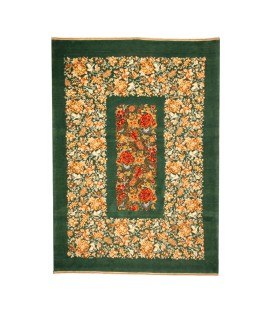 Handmade Rug In Wool & Green Color Fars | 206×150 cm | AFSHAAN (Curved design)