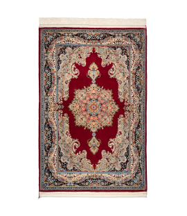 Handmade Rug In Super Fine Wool Qom | 152×103 cm | red rug