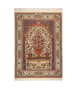 Handmade Rug In Silk & Cream Color Qom | 153×101 cm | PARSIRUG.COM