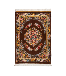 Handmade FineWool Brown Persian Rug Qom | Floral Pattern