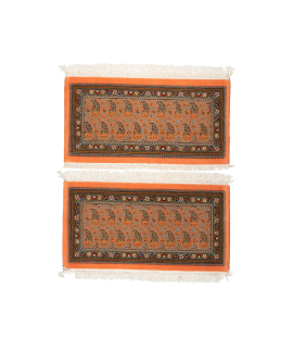  Copper color twin persian Rug Qom | 101×52 cm | Paisley Pattern 