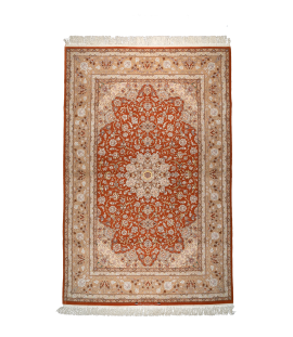 HANDMADE RUG IN SUPER FINE WOOL & COPPER COLOR ISFAHAN