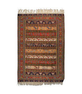 Handmade Wool Persian Rug Khorasan | 195×132 cm | Striped line design