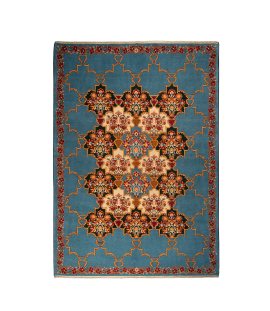 rug in wool & turquoise color with vegetable dyed Isfahan | 213×151