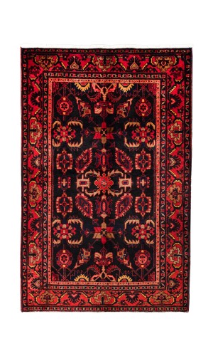Handmade Rug in Wool in Black Base color Hamadan | 216×139 cm | SHAAH HENDESY(Geometrical)