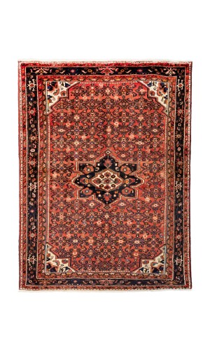 Handmade Rug in Wool in Copper Base color Hamadan | 202×165 cm | SHAAH ABBAASY(Palmette flower)