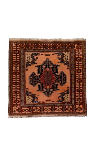Persian Wool rug Copper color Quchan | 135x144 | Medallion Pattern (Toranj)
