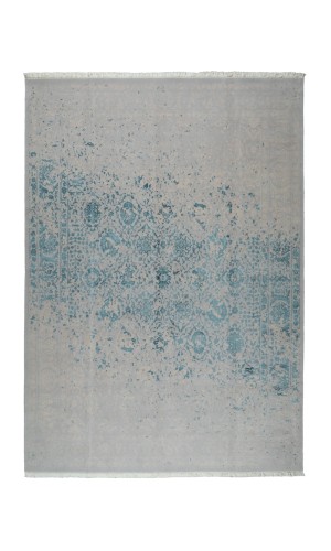 Blue Floral Rug | Wool rug in silver & blue color | 300×200 cm