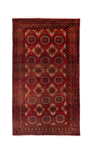 Handmade Rug in Wool & Red Base color Razavi Khorasan | 193×111 cm |  HENDESY(Geometrical)