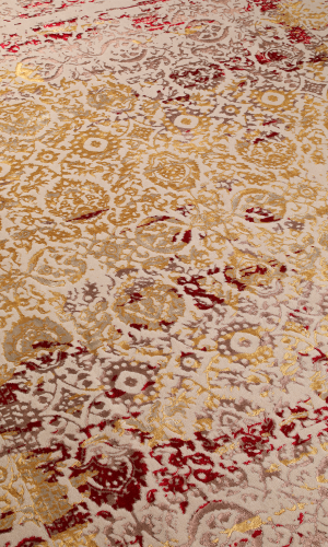 Red Gold rug - modern rug in wool cream, gold & red color
