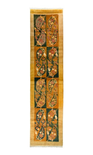 Handmade Mustard Yellow Runner Persian Bakhtiari rug | Panel design 