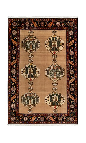 Handwoven wool Natural Dyed Brown Persian Rug Bakhtiari | 308×210 cm | Tree Pattern
