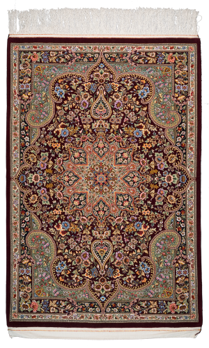 Handmade Fine Wool Brown Persian Rug Qom | Palmette flower