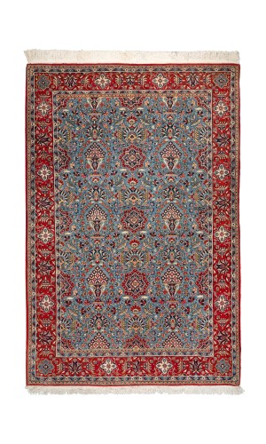 Handmade FineWool Blue Persian Rug Qom | 211×141 cm | Mix Floral Pattern