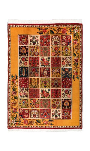 Handmade Rug in Wool & Yellow base color Chaharmahal And Bakhtiari | 232 ×161 cm | GHAABY(Panel design)