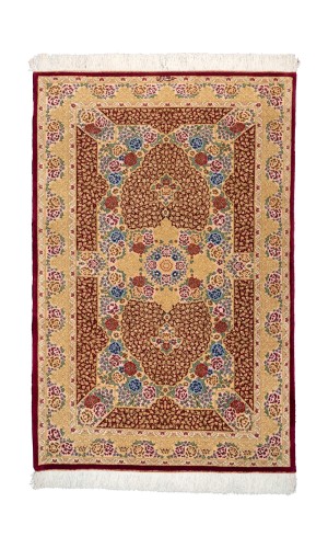 Handmade Finewool Floral Persian Rug Qom | 157×102 cm | Palmette Flower Pattern Design