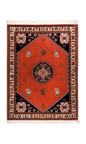 Handmade Fine Wool Persian Red Rug Qom | 153×101 cm | Medallion Design