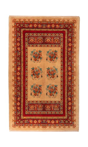 Handmade Rug in Wool & Cream color with Vegetable Dyed Isfahan | 177×111 cm | AFSHAAN(Curved design)