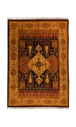 Yellow Wool Persian Rug Razavi Khorasan | 290×202 cm | Medallion pattern