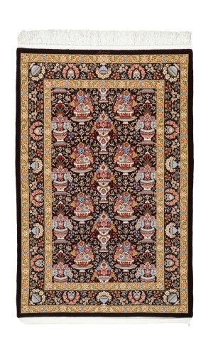  Wool Persian rug Dark Brown flower pot design | 150×100 CM | QOM