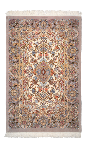 Cream Persian Rug Qom Mix of Floral Medallion Pattern| 1.5 square rug