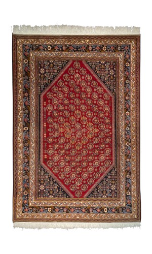 Handmade Wool Red Persian Rug Fars | 300×204 cm | Medallion Pattern