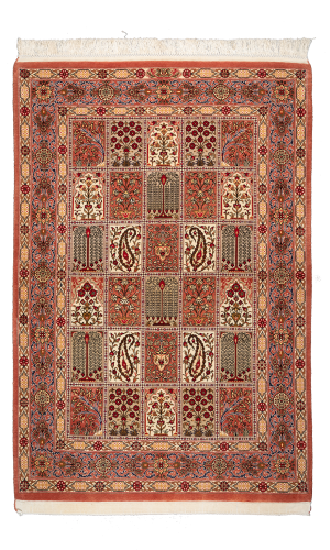 Handmade Pink Persian Rug Qom | 158×106 cm | Panel design
