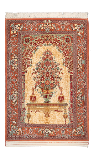 Handmade Rug In Silk Ceram Color Qom | 157×105 cm | Parsirug.com