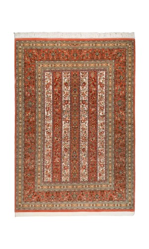 Handmade FineWool Copper color Persian Rug Qom | 238×159 cm | Striped line design