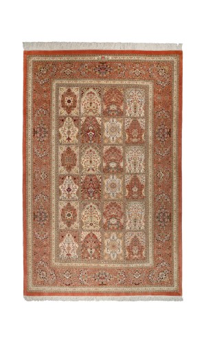 Handmade FineWool Copper Persian Rug Qom | 259×160 cm | Panel design