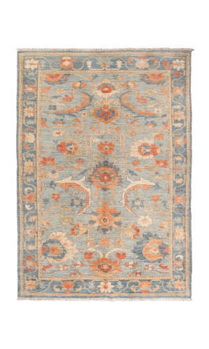 Handmade Wool Sultanabad Light Blue Persian Rug | area rug | Overall Flower Curved Design 