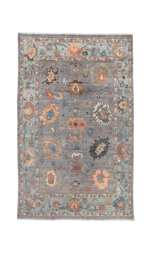 Handmade Wool Sultanabad Grey and Blue Persian Rug | 6 Sq.m area rug 