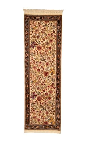 Handmade Super Fine Wool Rug in Cream Base Color Qom | 215×69 cm | SHAAH ABBAASY (Palmette flower) Pattern