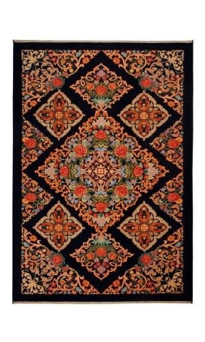 Handmade Wool Black color Panel design Rug | 247×173 cm | 4 square rug 