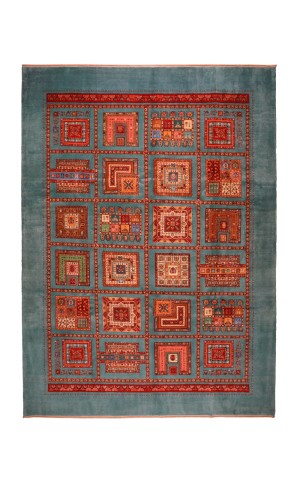 Wool Blue Rug Qashqai | 353cm ×252cm | Panel design (GHAABY) 