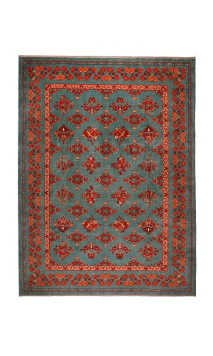 Wool Blue Floral Rug Qashqai | 355cm ×254cm | AFSHAAN(Curved design) 