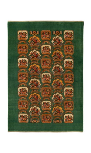 Wool Green Persian Area Rug | Mix Of Floral Pattern and Panel Design