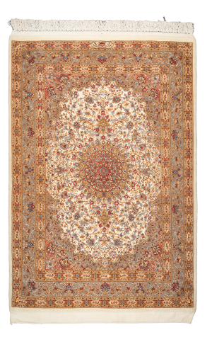 Handmade Rug In Silk Cream Color Qom | 155×107 cm | 2 square meter