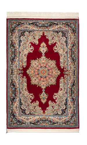 Handmade Rug In Super Fine Wool Qom | 152×103 cm | red rug