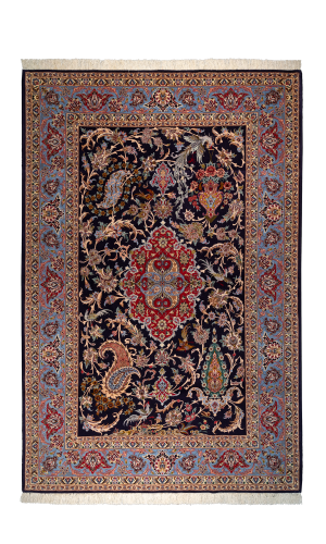 HANDMADE RUG IN SUPER FINE WOOL NAVY BLUE COLOR ISFAHAN