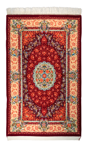 Handmade FineWool Red Floral Persian Rug Qom 