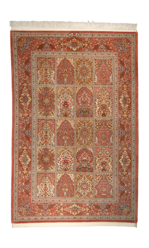 HANDMADE RUG IN SUPER FINE WOOL & COPPER BASE COLOR QOM