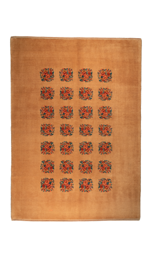Wool Vegetable Dyed Beige Rug Isfahan | 3m sqaure | Rose Flower 
