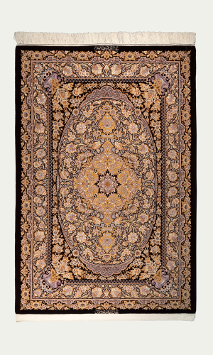 Handmade Persian Finewool Black Rug Qom | 3m square rug 