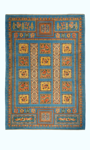 Handmade Rug In Wool & Blue Color With Vegetable Dyed Isfahan | 316×217 cm | GHAABY(Panel design)