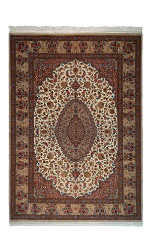 HANDMADE RUG IN SUPER FINE WOOL & CREAM BASE COLOR QOM