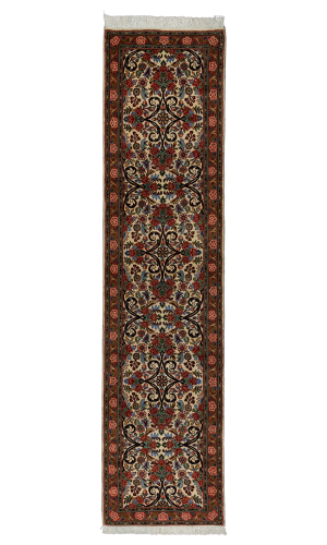 Handmade Bidjar Wool runner rug Cream colour | 295×72 cm | Flower design (AFSHAAN)