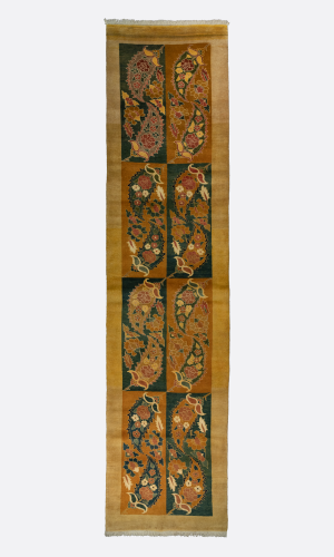 Beige runner Wool rug Bakhtiari | 395×92 cm | Panel design ( GHAABY)